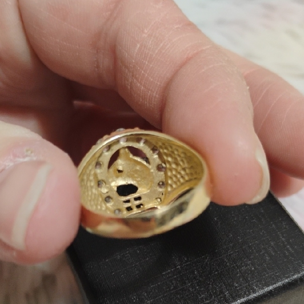 SALE! RARE! 40's 14kt Elegant Gold Horse Shoe Ring 11 Diamonds & 1 Ruby Eye - Picture 8 of 12